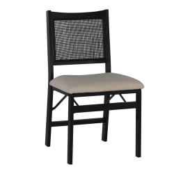 Powell Menlo Rattan Cane Folding Chair, Black/Beige
