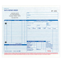Custom Carbon Business Forms, Pre-Formatted, Auto Repair Order Forms, 8 1/2" x 7", 3-Part, Box Of 250