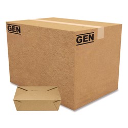GEN Reclosable Paper Kraft Take-Out Boxes, 76 Oz, 2-7/16"H x 8-5/8"W x 6-5/16"D, Brown, Pack Of 200 Boxes