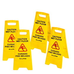 Alpine Caution Wet Floor Signs, 24", Yellow, Pack Of 4 Signs