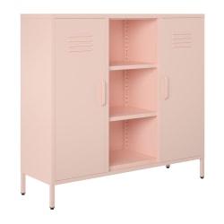 Ameriwood Home Mission District Metal 2-Door Locker Console Table, 40"H x 43-5/16"W x 13-13/16"D, Pale Pink