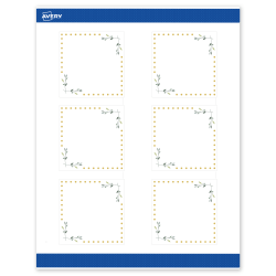 Avery® Print-To-The-Edge Labels With Sure Feed® Technology, S00-DN6-PRWMP10, Square, 3" x 3", Matte White, Preprinted Green Florals with Gold Dots Design, Pack Of 60
