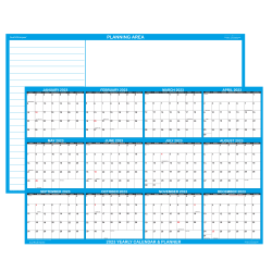SwiftGlimpse Yearly Wall Planner And Calendar, 24" x 36", Blue, January To December 2023