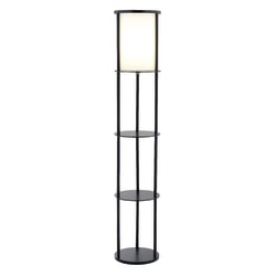 Adesso® Stewart Shelf Floor Lamp, 62 1/2"H, Black Base/White Fabric Shade
