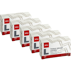 Office Depot® Brand Paper Clips, 500 Total, Jumbo, Silver, 100 Per Box, Pack Of 5 Boxes