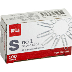 Office Depot® Brand Smooth Paper Clips, Box Of 100, No. 1, Silver