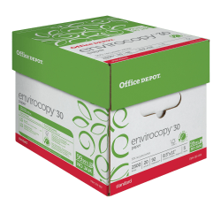 Office Depot® Brand EnviroCopy® Copy Paper, Letter Size (8 1/2" x 11"), 20 Lb, 30% Recycled, FSC® Certified, White, 500 Sheets Per Ream, Case Of 5 Reams