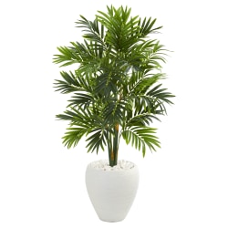 Nearly Natural Areca Palm 48"H Artificial Tree With Planter, 48"H x 26"W x 26"D, Green/White