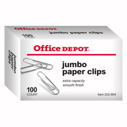 Office Depot® Brand Paper Clips, Jumbo, Silver, Box Of 100 Clips, 11114