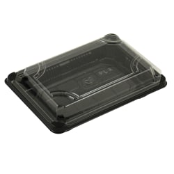 Stalk Market Compostable Food Trays, With Lids, 7" x 4 7/8" x 1 3/4", Clear Lids/Black Trays, Pack of 300