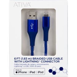 Ativa® Lightning To USB Type-A Cable, 6', Navy, 45403