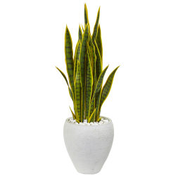 Nearly Natural 33"H Sansevieria Artificial Plant With Planter, 33"H x 12"W x 12"D, White/Green