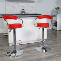 Flash Furniture Contemporary Vinyl Adjustable Height Barstool with Arms and Chrome Base, Red