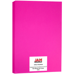 JAM Paper® Card Stock, Fuchsia, Ledger (11" x 17"), 65 Lb, 30% Recycled, Pack Of 50