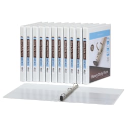 Office Depot® Brand Heavy-Duty Easy-Open View Binders, 1/2" Round Rings, White, Set Of 12 Binders