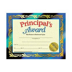 Hayes Publishing Certificates, Principal's Award, 8 1/2" x 11", Multicolor, Pre-K To Grade 12, Pack Of 30