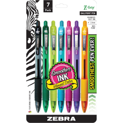 Zebra® Pen Z-Grip® Retractable Ballpoint Pens, Pack Of 7, Medium Point, 1.0 mm, Translucent Barrel, Assorted Ink Colors
