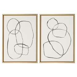 Uniek Kate And Laurel Sylvie Framed Canvas Wall Art Prints, 18" x 24", Modern Circles And Going in Circles Gold, Set Of 2