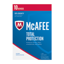 McAfee® Total Protection, For PC/Mac®, iOS And Android, 10 Devices, 1-Year Subscription, eCard