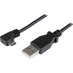 StarTech.com 2m 6 ft Right Angle Micro-USB Charge and Sync Cable M/M - USB 2.0 A to Micro USB - 24 AWG - 6.56 ft USB Data Transfer Cable for Phone, Tablet - First End: 1 x Type A Male USB - Second End: 1 x Type B Male Micro USB - 60 MB/s - Nickel Plated