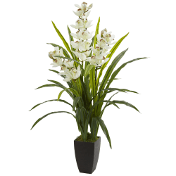 Nearly Natural 45"H Cymbidium Orchid Artificial Plant, 45"H x 14"W x 14"D, Black/White