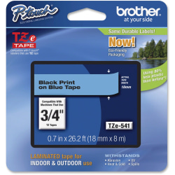 Brother P-Touch TZe Flat Surface Laminated Tape - Permanent Adhesive - 45/64" Width x 26 1/4 ft Length - Thermal Transfer - Blue, Black - 1 Each