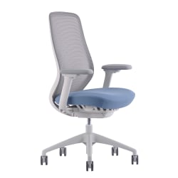 WorkPro® 6000 Series Multifunction Ergonomic Mesh/Fabric High-Back Executive Chair, White Frame/Light Blue Seat, BIFMA Compliant