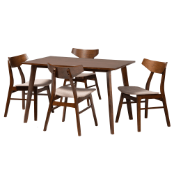 Baxton Studio Lois Dining Set, 29-1/2"H x 47-1/4"W x 29-1/2"D, Light Beige/Walnut Brown