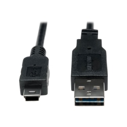 Eaton Tripp Lite Series Universal Reversible USB 2.0 Converter Adapter Cable (Reversible A to 5Pin Mini B M/M), 3 ft. (0.91 m) - USB cable - mini-USB Type B (M) to USB (M) - USB 2.0 - 3 ft - 90° connector, molded - black