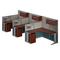 Bush Business Furniture Office in an Hour 3 Person L Shaped Cubicle Workstations, Hansen Cherry, Standard Delivery