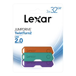 Lexar® JumpDrive® TwistTurn2 USB 2.0 Flash Drives, 32GB, Pack Of 3 Flash Drives, LJDTT2-32GABNA3