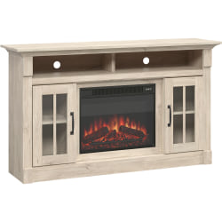 Sauder® Select Media Center Fireplace For 65" TVs, 35"H x 60"W x 16-3/4"D, Chalk Oak