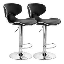 Elama Slim Faux Leather Adjustable Bar Stools, Black/Chrome, Set Of 2 Stools