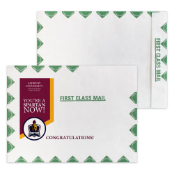 Zip Stick®,  White With Green First Class Border DuPont™ Tyvek® Open End Catalog Mailing Envelopes, Full-Color, Custom 9" x 12", Box Of 500