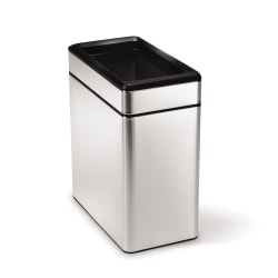 simplehuman Slim Open Top Mini Trash Can, 2.6 Gallons, 13"H x 6.2"W x 11.3"D, Rectangular, Brushed Stainless Steel