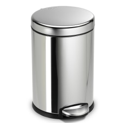 simplehuman Mini Round Step Trash Can, 1.2 Gallons, 12.1"H x 7.6"W x 10"D, Polished Stainless Steel