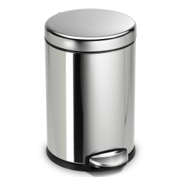 simplehuman Round Stainless-Steel Step Trash Can, 1.2 Gallons, 12-1/10"H x 7-3/5"W x 10"D, Polished Stainless Steel