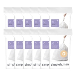 simplehuman Custom Fit Can Liners, Q, 13 To 17 Gallons, White, Pack Of 240 Liners