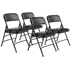 National Public Seating 1300 Series Premium Vinyl Upholstered Triple Brace Folding Chairs, Black, Set Of 4 Chairs