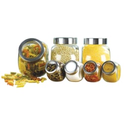 EuroHome 7-Piece Glass Kitchen Storage Set, 17"H x 7"W x 6-1/4"D, Clear/Chrome