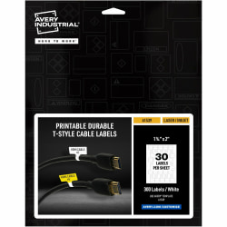 Avery Cable Labels, T-Style, 1.25"x2" , 300 Total (61539) - Waterproof - 1 1/4"x 2" - Permanent Adhesive - 61539