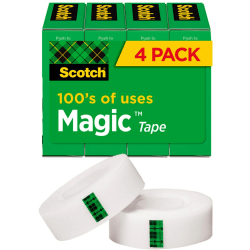 Scotch® Magic™ Invisible Tape, 3/4" x 1000", Clear, Pack of 4 rolls