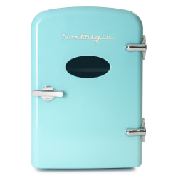 Nostalgia Electrics Retro 6-Can 0.14 Cu Ft Personal Cooling And Heating Refrigerator With Carry Handle, Aqua
