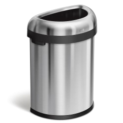 simplehuman Commercial Open Top Trash Can, Semi-Round, 21 Gallons, 30" x 20.7" x 14.3", Brushed Heavy-Gauge Stainless Steel