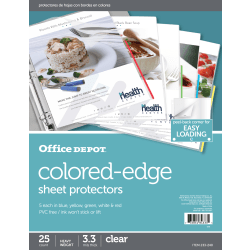 Office Depot® Brand Colored-Edge Sheet Protectors, 8-1/2" x 11", Clear, Pack Of 25