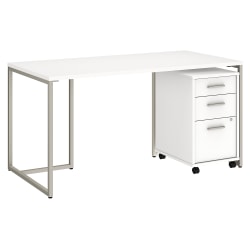 Bush Business Furniture Method Table 60"W Computer Desk With 3 Drawer Mobile File Cabinet, White, Standard Delivery