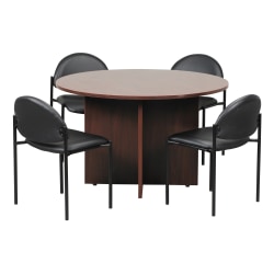 Boss Office Products Conference Table with 4 Chairs, Mahogany/Black