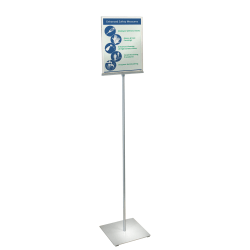 Azar Displays Pedestal 2-Sided Vertical Sign Holder, 62-1/2"H x 12"W x 12"D, Silver/Clear