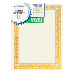Geographics Foil Certificates, 8-1/2" x 11", Rome Gold, Pack Of 15