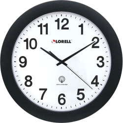 Lorell® 12" Round Radio Controlled Wall Clock, Black